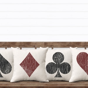 Poker Pillows | Game Room Decor | Poker Themed Party Pillow Set With Spades, Hearts, Diamonds & Clubs | Casino Card Playing Throw Pillows