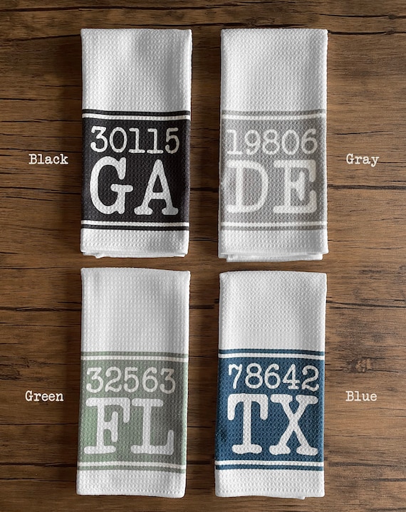 Custom Zip Code Waffle Weave Kitchen Tea Towel: Personalized Hand Towel Gifts