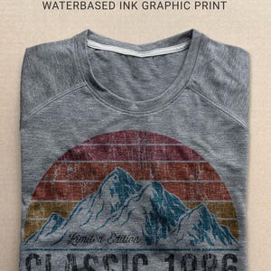 40th Birthday Shirts | 1986 Classic Mountain Sunset Custom Year, Ultra Soft Tri-blend T-Shirt image 3