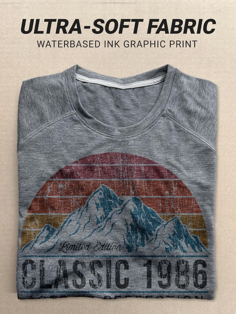 40th Birthday Shirts | 1986 Classic Mountain Sunset Custom Year, Ultra Soft Tri-blend T-Shirt image 3