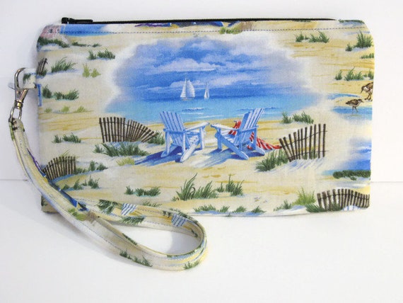 Ocean Zipper Pouch Beach Chair Fabric Optional Wrist Strap Phone Pencil Coupon Holder Adirondack Chair Purse Wristlet Handbag
