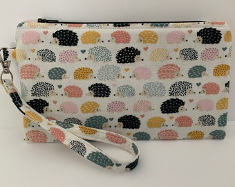 Flat Zipper Pouch, Hedgehog Fabric, Money Wallet Optional Wrist Strap, Makeup Bag Make Up Pencil Case Coupon, Gift Card Holder