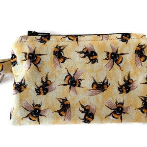 Bumblebee KeyChain Zipper Pouch, Honey Bee Fabric, Coin Purse w/ Key Ring, Gift Card Credit Card Holder, Change Purse, Organizer Bag