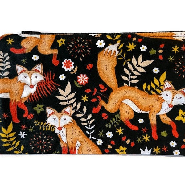 Flat Zipper Pouch, Autumn Fox Fabric, Pencil Zip Case, Coupon Holder Money Coin Wallet Purse, 9x5