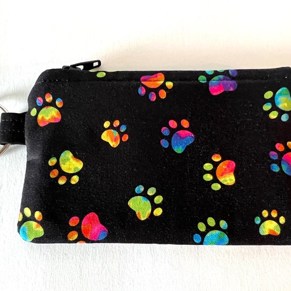 Dog PawPrint Keyring Zipper Pouch, Puppy Fabric, Coin Purse w/ Key Ring, Gift Card Credit Card Holder, Change Purse, Organizer Bag