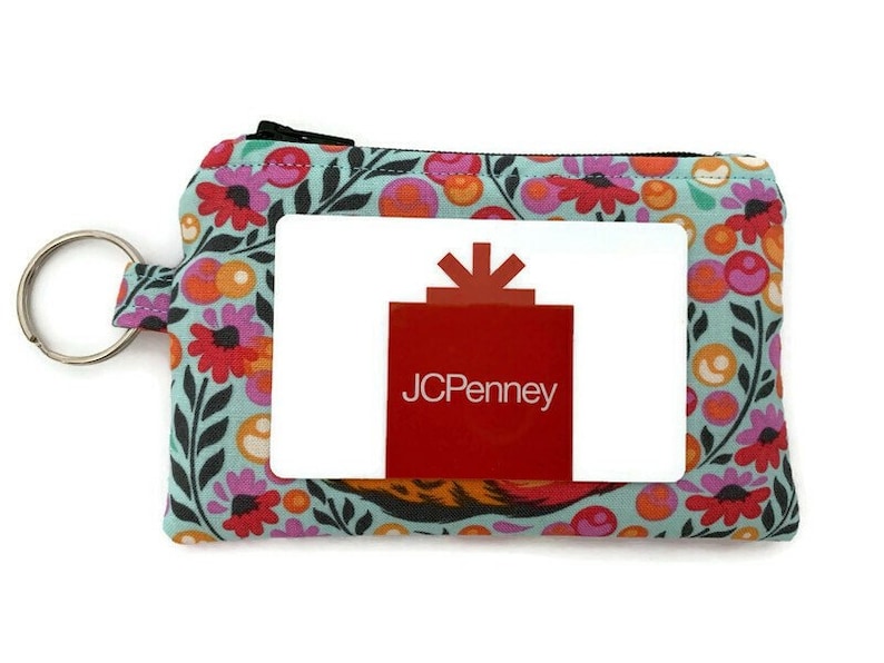 Gift Card Zip Bag Fox Nap Zipper Pouch Coin Change Purse w Key Ring Tula Pink Fox Sleeping Fabric Credit Card Holder Fox Napping