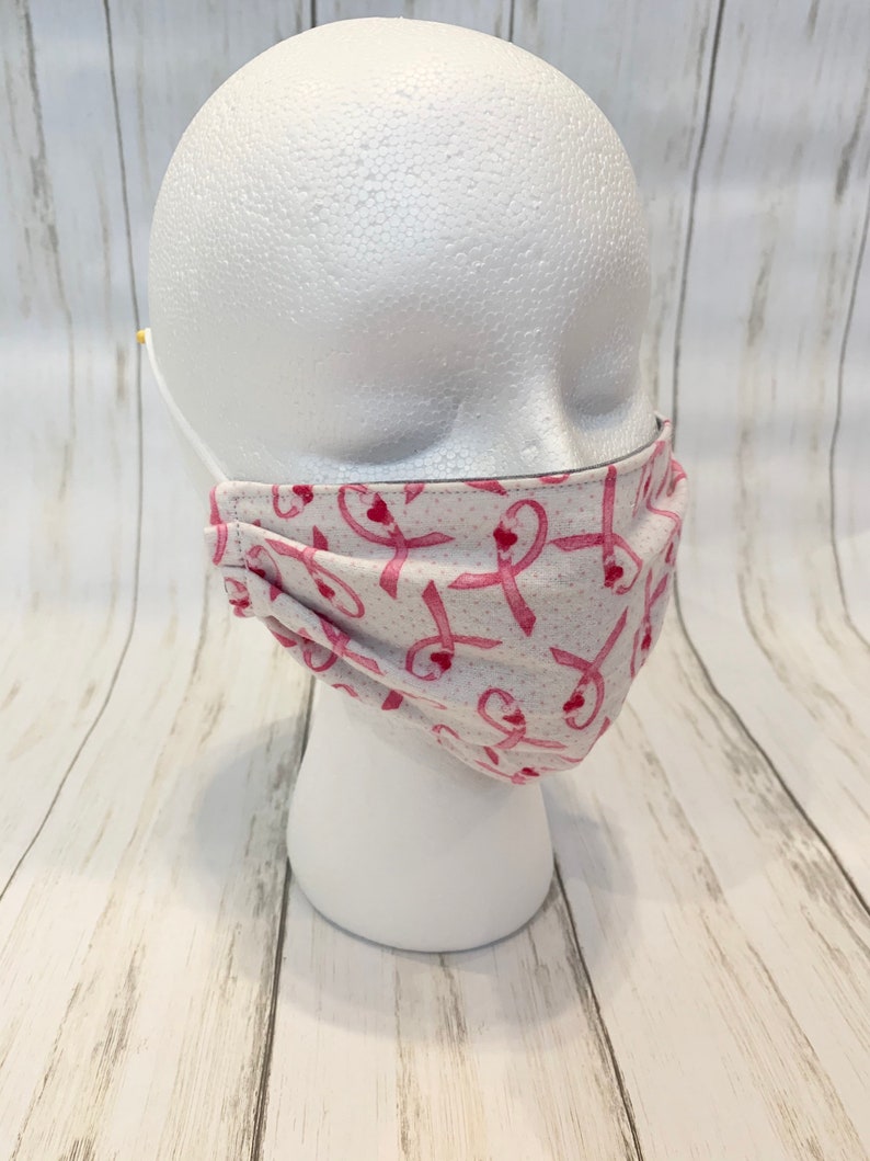 Handmade pink ribbon reusable double layered cotton face mask Etsy