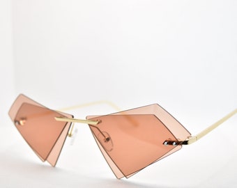 Brown Retro Avant Garde Raver Off-Centered Lens Sunglasses