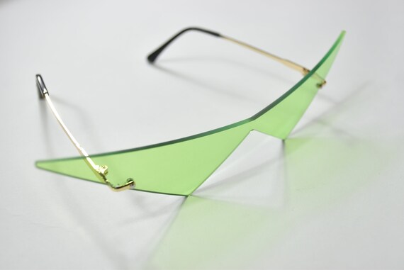 Green Abstract Avant Garde No Frame Retro Sunglas… - image 4