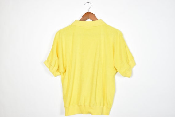 Vintage Bright Yellow Short Sleeve Velour Collare… - image 3