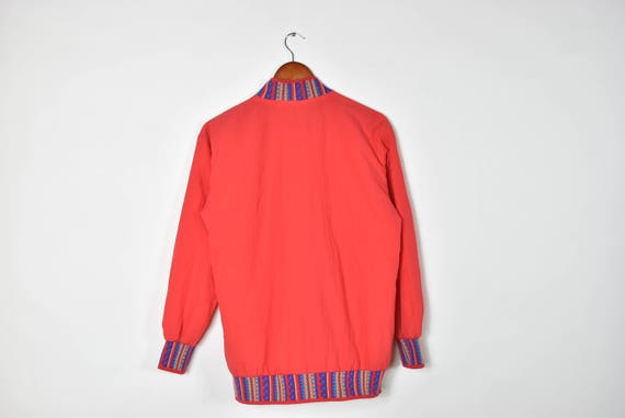 Vintage Red and Tribal Patterned Thin Bomber Jack… - image 2
