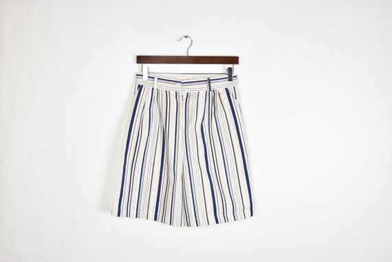 Vintage Cream Colored Blue Striped High Waist Mom… - image 1