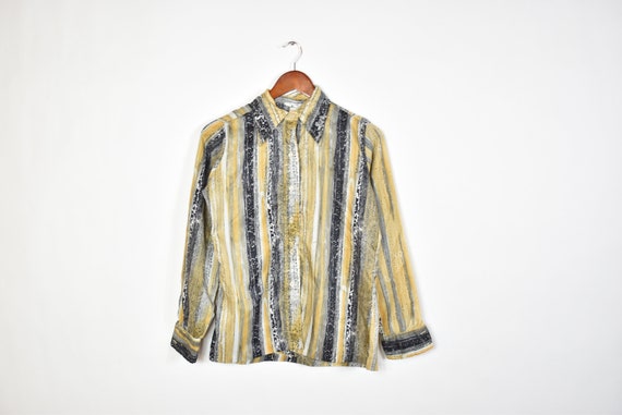 Vintage Striped Abstract Patterned Long Sleeve Sh… - image 1