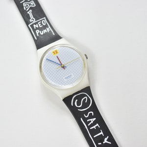 Vintage Black Deadstock 1985 Dotted Swiss Swatch Watch