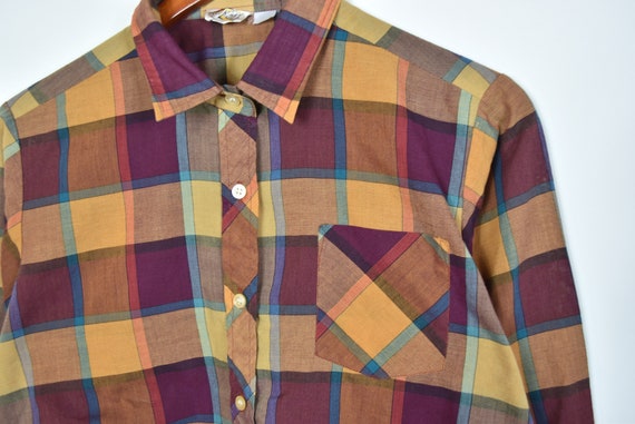 Vintage 70's Brown Tartan Plaid Long Sleeve Shirt - image 2