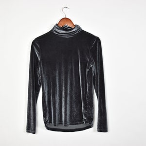 Vintage Grey Crushed Velvet Turtleneck Long Sleeve Shirt Etsy