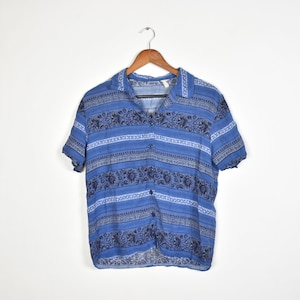 Vintage Blue Striped Floral Button Up Shirt