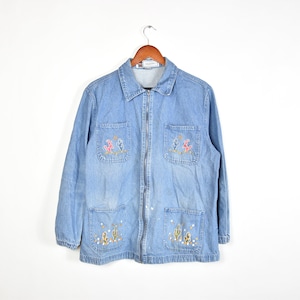 Vintage Blue Denim Embroidered Pocket Southwestern Zip Up Jacket