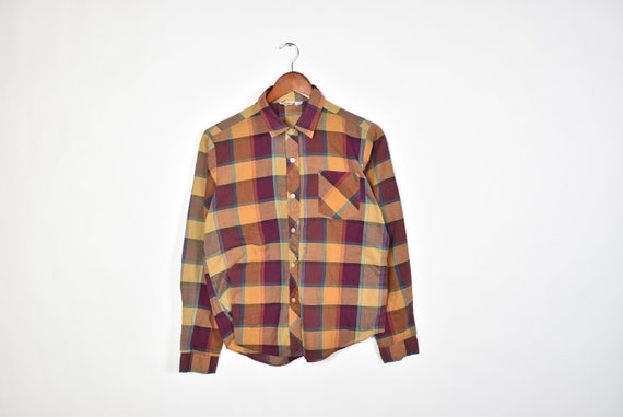 Vintage 70's Brown Tartan Plaid Long Sleeve Shirt - image 1