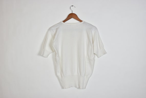 Vintage White Floral Short Sleeve Sweater - image 2