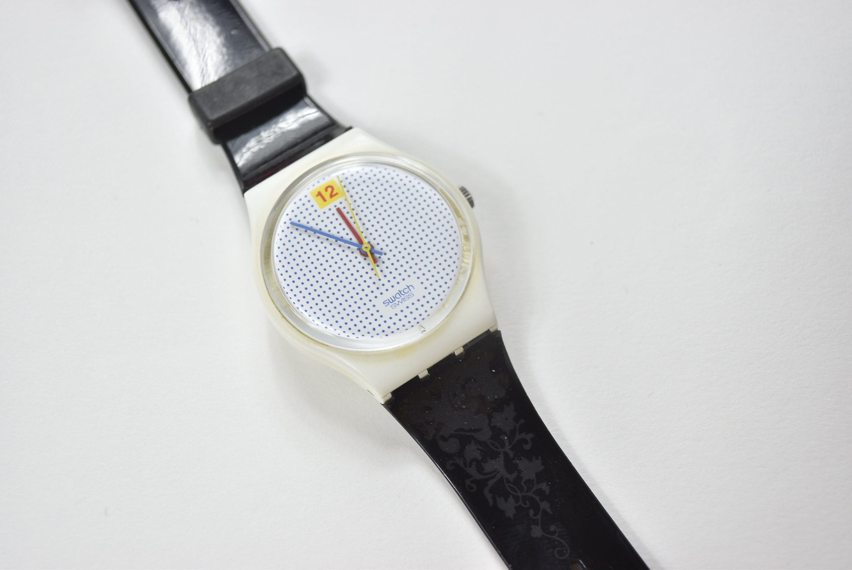 Vintage, swatch watch beige blue polkadots Dot Swatch Watch - Etsy main image 2