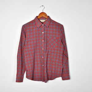 Vintage Rot und Blau Kariertes 70er Jahre Sears Hemd