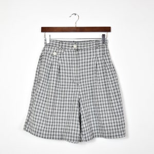Vintage Black and White Plaid High Waisted Mom Shorts
