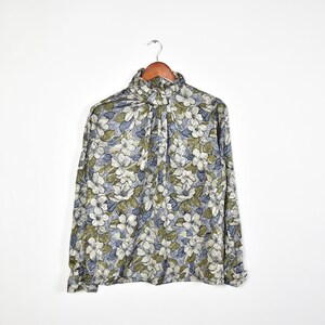 Vintage Floral Long Sleeve Mock Turtleneck Blouse