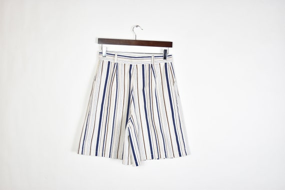 Vintage Cream Colored Blue Striped High Waist Mom… - image 2