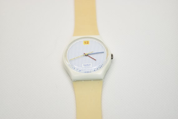 Vintage Deadstock Tan 1985 Dotted Swiss Swatch Wa… - image 3