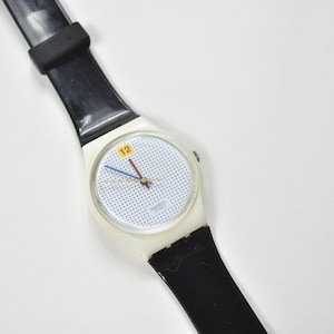 Vintage Black Deadstock 1985 Dotted Swiss Swatch Watch