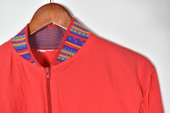 Vintage Red and Tribal Patterned Thin Bomber Jack… - image 3