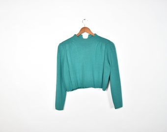 Vintage Green Boxy Cropped Sweater