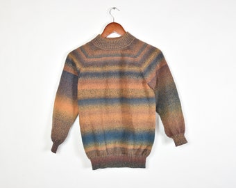 Vintage Brown and Blue Striped Mock Turtleneck Sweater