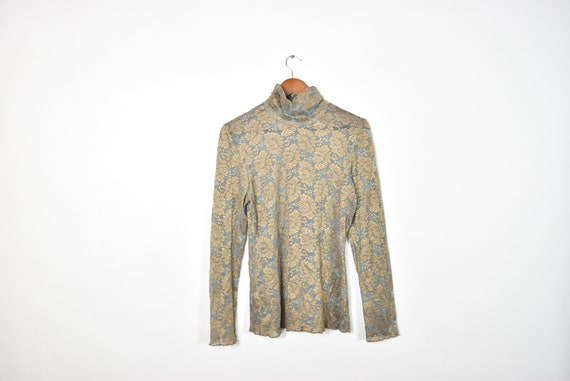 Vintage Gold Laced Mock Turtleneck Shirt - image 1