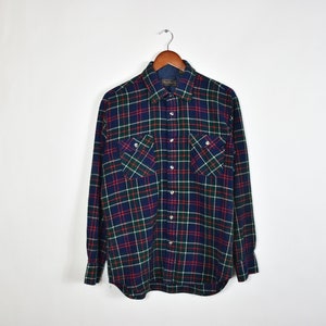 Vintage Green and Blue Tartan Flannel Shirt
