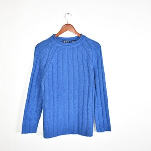 Vintage Blue Ribbed Roll Neck Knitted Sweater