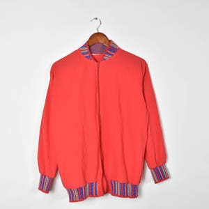 Vintage Red and Tribal Patterned Thin Bomber Jacket