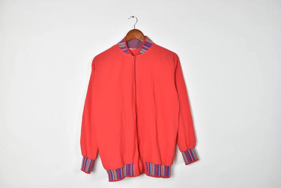 Vintage Red and Tribal Patterned Thin Bomber Jack… - image 1