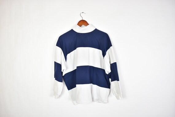 Vintage White and Blue Colorblock 3/4 Zip Up Swea… - image 2