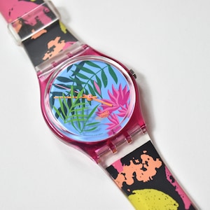 Vintage Colorful Deadstock 1993 Floral Story Swatch Watch