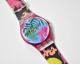 Vintage Colorful Deadstock 1993 Floral Story Swatch Watch