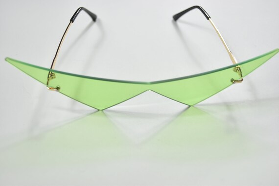 Green Abstract Avant Garde No Frame Retro Sunglas… - image 5