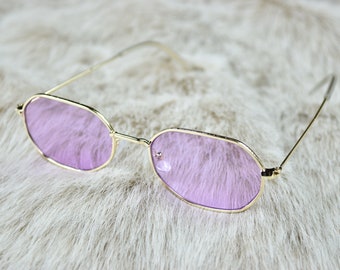 CLASSIC VINTAGE RETRO Style SUN GLASSES Silver Frame Purple & Pink Ombre Lens 