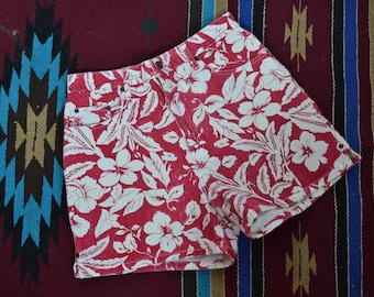 Vintage Red and White Floral High Waisted Mom Shorts