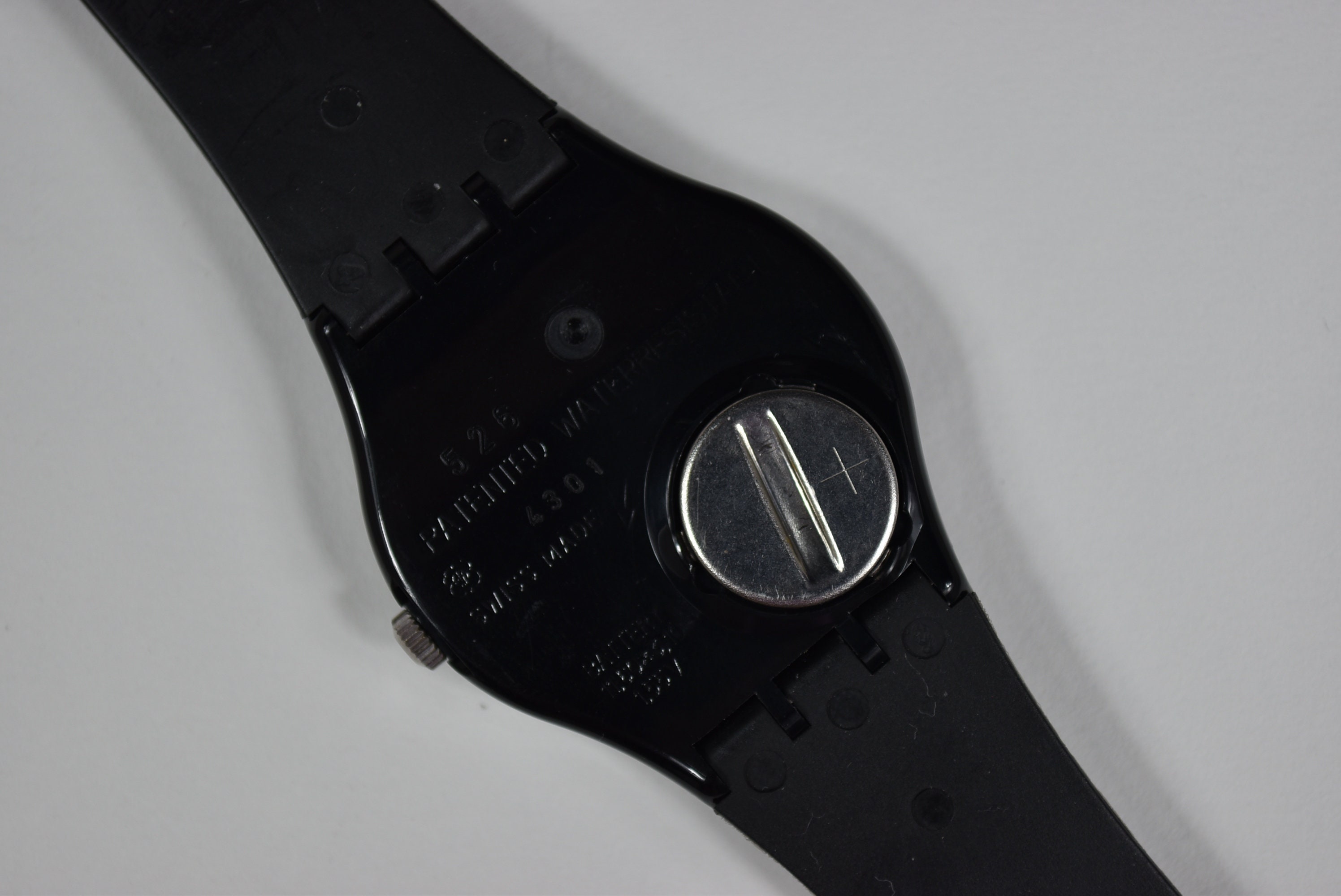 【未使用品】SWATCH 初代 BLACK MOTION Vintage 1988 Swatch Watch Black Stripe Plastic - Working, New