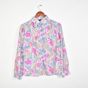 Vintage Colorful Abstract Patterned Long Sleeve Blouse