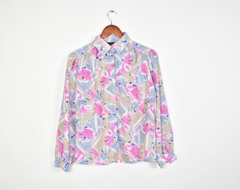 Vintage Colorful Abstract Patterned Long Sleeve Blouse