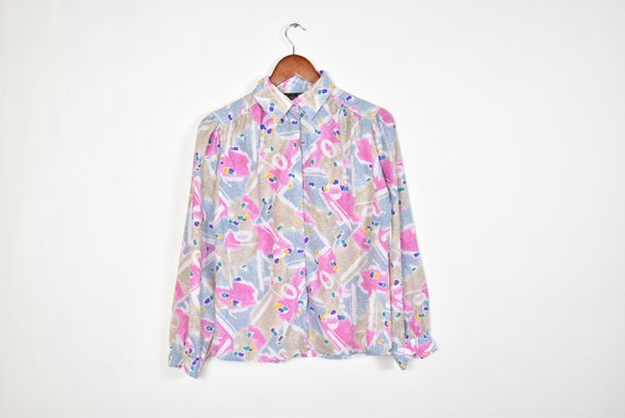 Vintage Colorful Abstract Patterned Long Sleeve B… - image 1