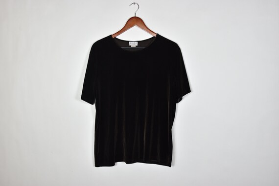 Vintage Chocolate Brown Short Sleeve Velvet Top - Gem